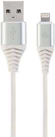 Gembird USB To Lightning Premium Cotton Braided Cable Silver / White 1m