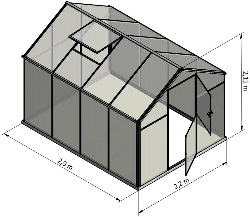 Šiltnamis Gampre Sanus L-7, polikarbonatas, 2.9 x 2.2 m, 6 mm