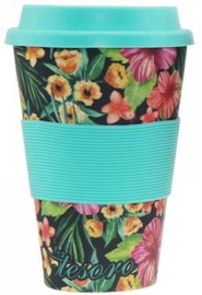 Tesoro 100% Eco Bamboo Fibre Mug With Silicone 480ml Flower Blue
