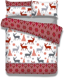 Jõulu voodipesu komplekt AmeliaHome Snuggy, valge/punane, 200x220 cm
