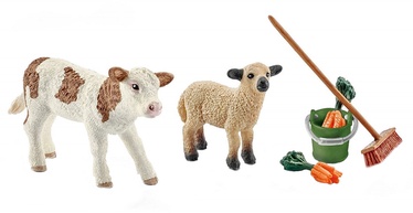 Schleich Wild Life Stable Cleaning Kit with Calf and Lamb 41422
