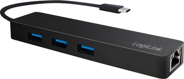 USB jaotur (USB hub) LogiLink USB-C Hub 3-Port + Gigabit Adapter Black