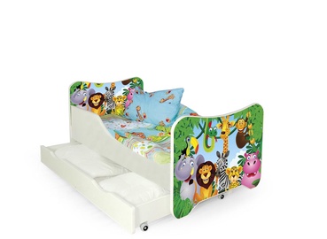 Bērnu gulta Happy Jungle, balta/daudzkrāsains, 145 x 76 cm
