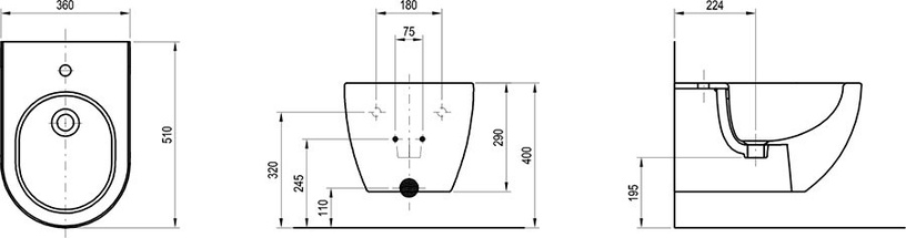 Bidē Ravak X01517, 360 mm x 510 mm x 290 mm, balta