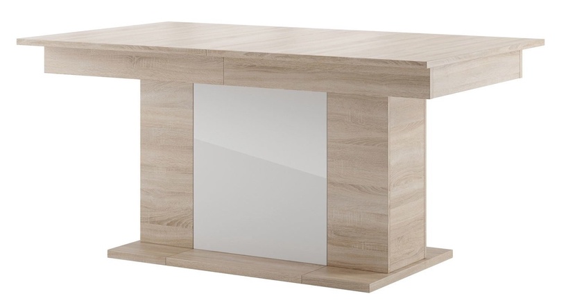Pusdienu galds izvelkams Szynaka Meble, balta/ozola, 160 cm x 90 cm x 77 cm