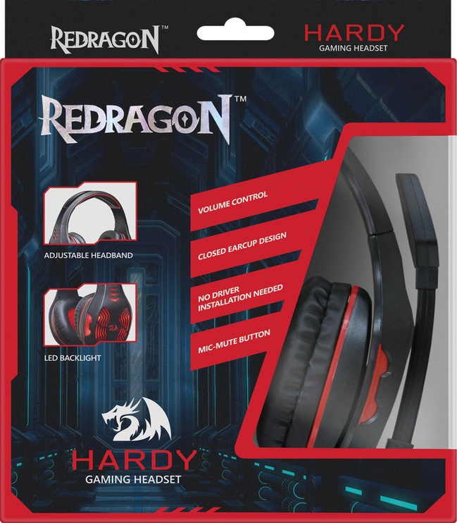 Laidinės žaidimų ausinės Redragon Hardy Gaming, juodos