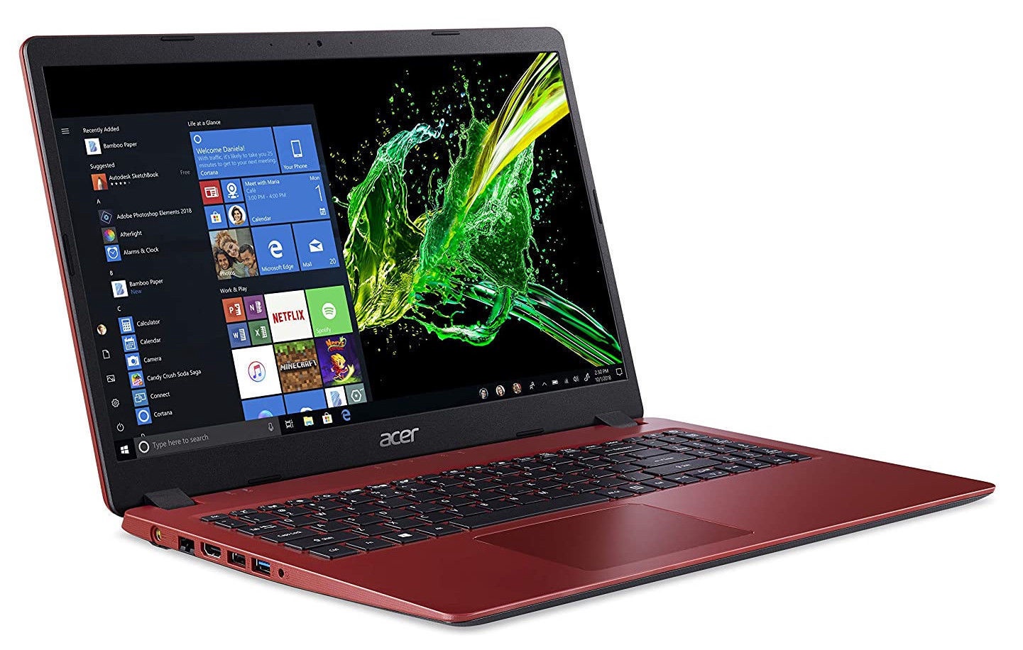 Ноутбук Acer Aspire 3 NX.HFXEL.00A, Intel® Core™ i3-7020U, 8 GB, 256 GB,  15.6 ″, Intel HD Graphics 520, красный - Ksenukai.lv