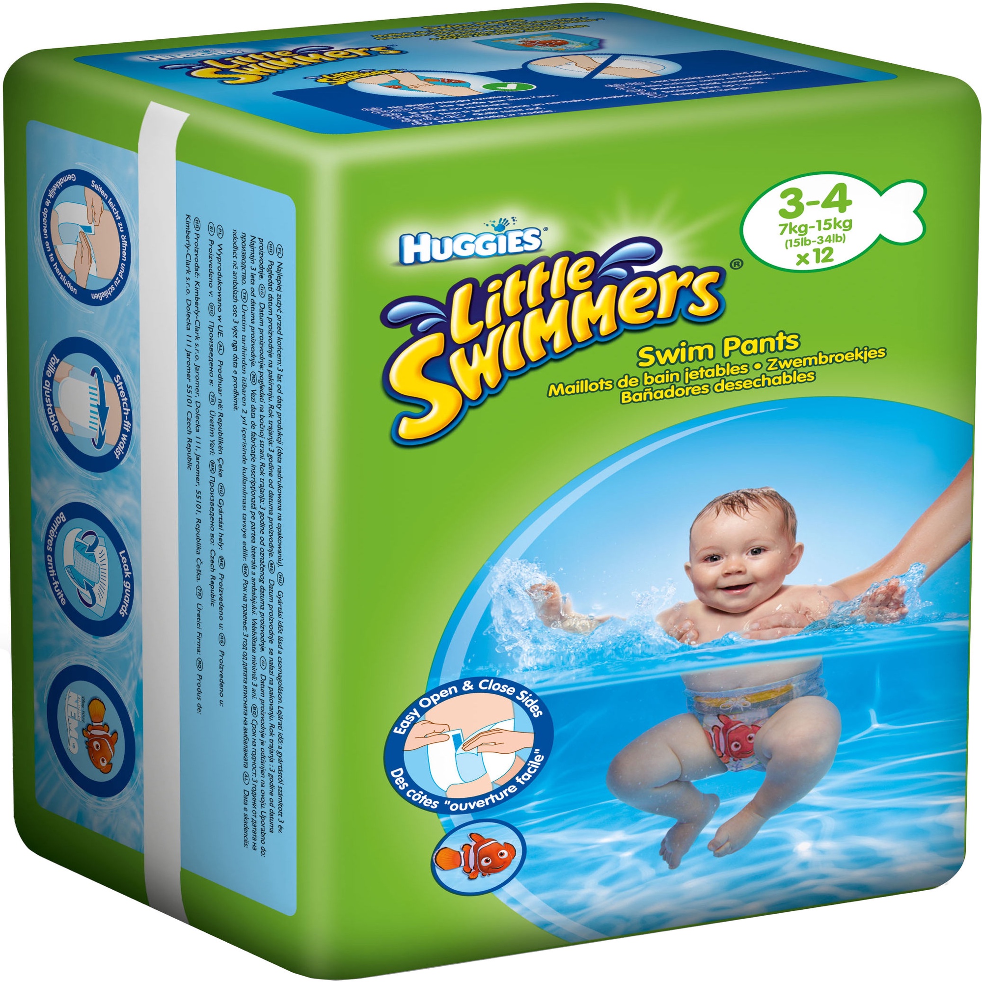 Couches De Natation Huggies Little Swimmers Taille 3/4 (7-15kg) - Lot De 12