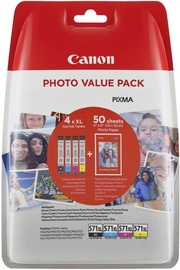 Printera kasetne Canon CLI-571XL, melna/dzeltena/gaiši zila/fuksīna (magenta), 11 ml