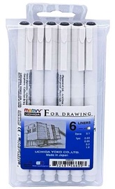 Pastakas Marvy Technical Drawing Pens, must, 6 tk