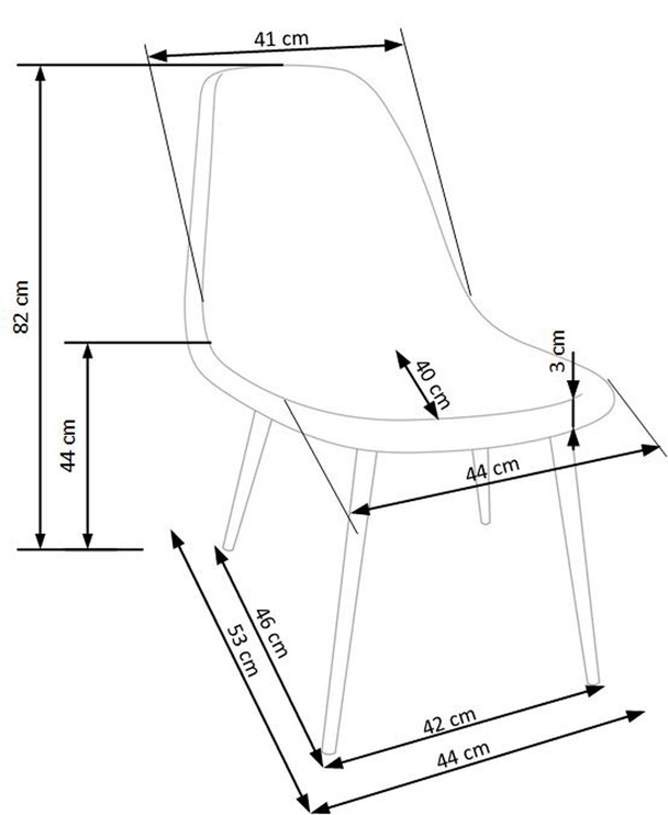 Стул для столовой K220, белый/черный, 53 см x 44 см x 82 см