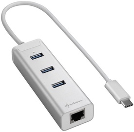 Sharkoon 3-Port USB 3.0 + RJ45 Type-C HUB Silver