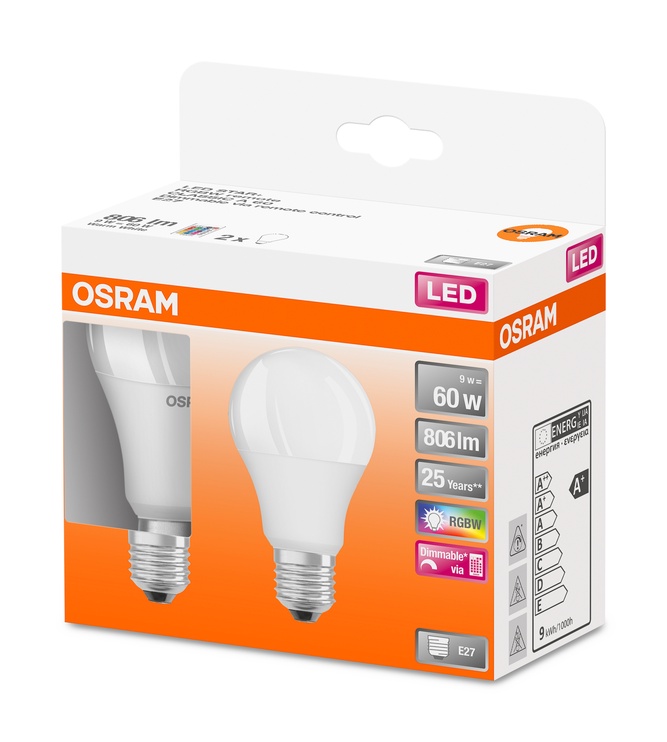 Spuldze Osram LED, silti balta, E27, 9 W, 806 lm, 3 gab.