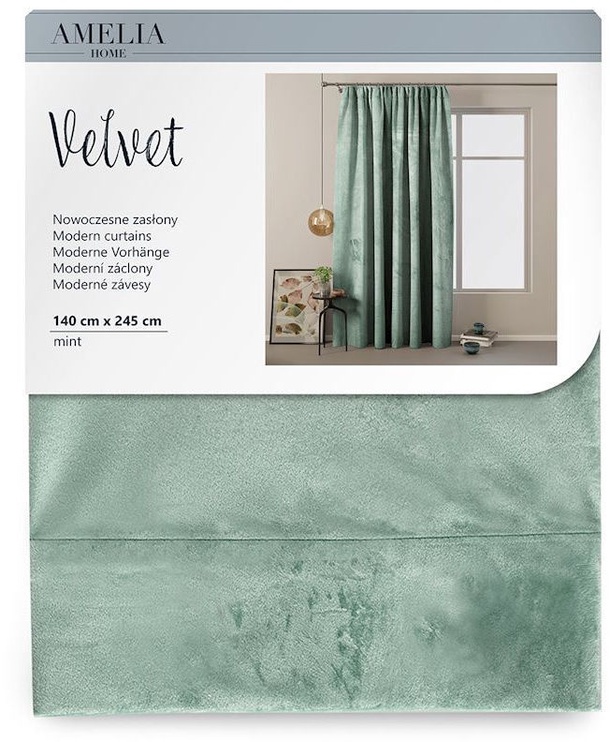 Öökardin AmeliaHome Velvet Pleat, roheline, 140 cm x 245 cm