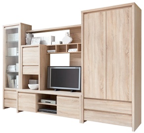 Sekcija Black Red White Kaspian Sonoma Oak, 301x56x201 cm