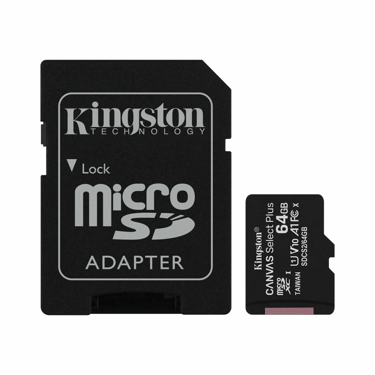 Atmiņas karte Kingston CL10 MICRO SD + ADAPTER, 64 GB