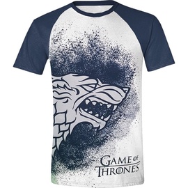 Licenced Game Of Throne Painted Stark Raglan T-Shirt White/Blue XL