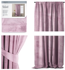 Nakts aizkari AmeliaHome Velvet Pleat, gaiši rozā, 140 cm x 270 cm