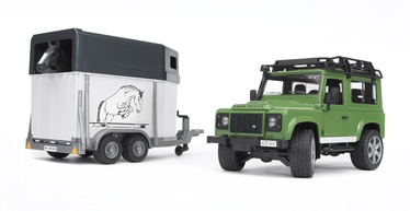 Transporto žaislų komplektas Bruder Professional Series Kraj Rover Defender With Horse Trailer 02592, žalia