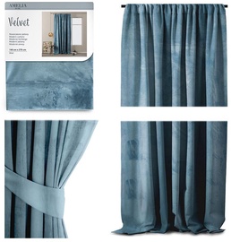 Ночные шторы AmeliaHome Velvet Pleat, голубой, 140 см x 270 см