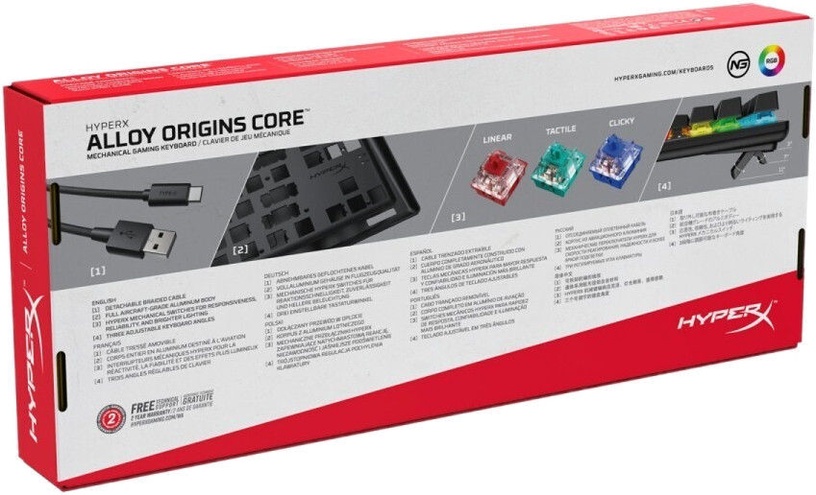 Клавиатура Kingston HyperX Alloy Origins Core Razer HyperX Red EN, черный/красный