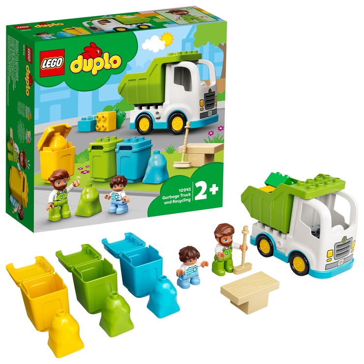 Konstruktors LEGO Duplo Atkritumu izvešanas auto un šķirošanas konteineri 10945, 19 gab.