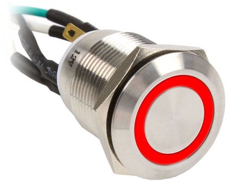 Impactics Push Button Silver 19mm IP67 LED Red