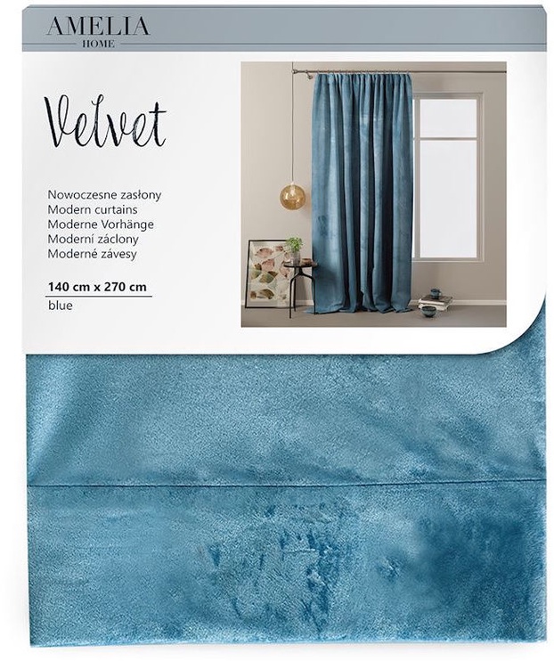 Ночные шторы AmeliaHome Velvet Pleat, голубой, 140 см x 270 см