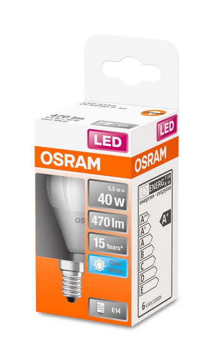 Lambipirn Osram LED, külm valge, E14, 5.5 W, 470 lm