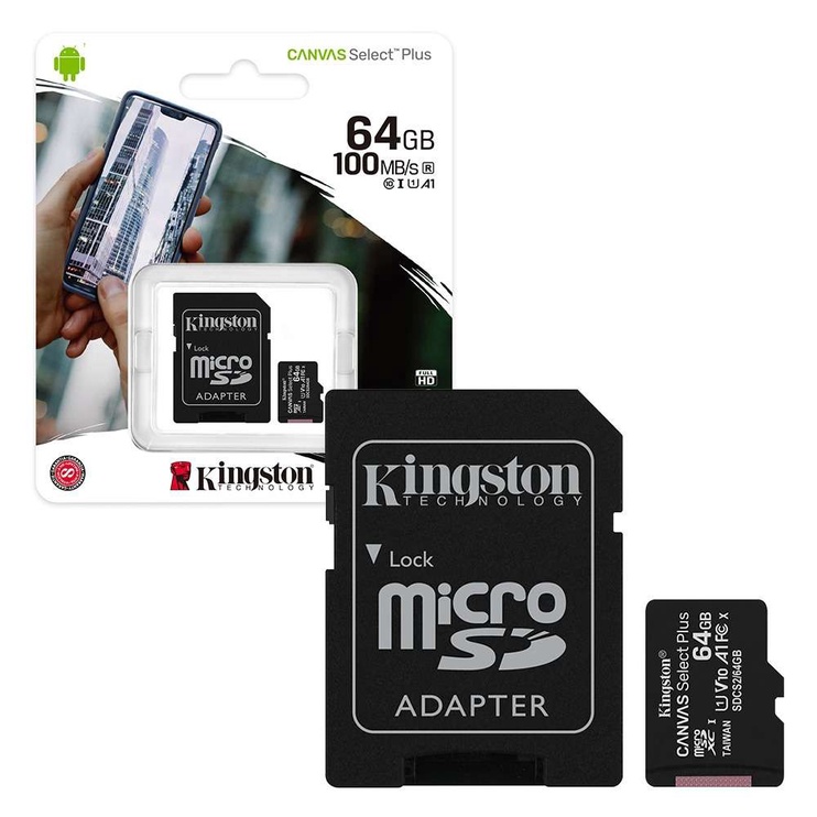 Карта памяти Kingston CL10 MICRO SD + ADAPTER, 64 GB