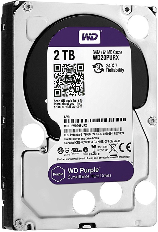 Kietasis diskas (HDD) Western Digital Purple WD20PURZ, 3.5", 2 TB