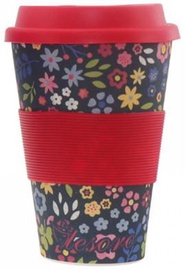 Tesoro 100% Eco Bamboo Fibre Mug With Silicone 480ml Flower Red