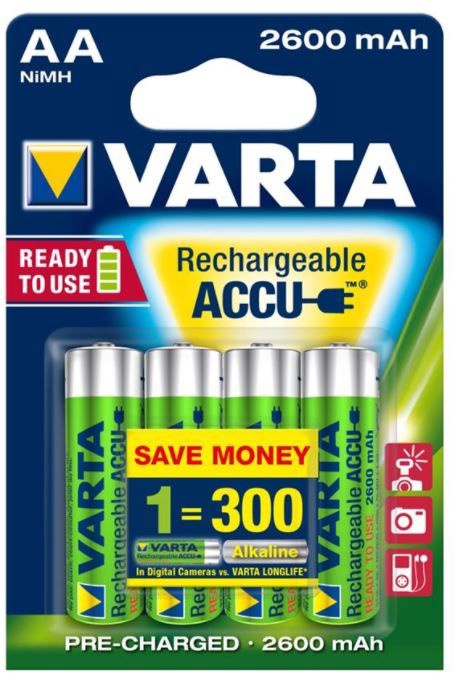 Įkraunamas elementas Varta, AA, 2600 mAh, 4 vnt.