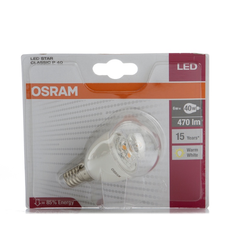Spuldze Osram LED, P45, silti balta, E14, 6 W, 470 lm
