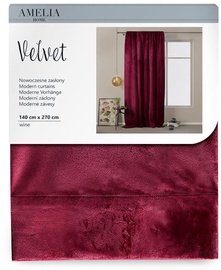 AmeliaHome Velvet Pleat Curtains Wine 140x270cm