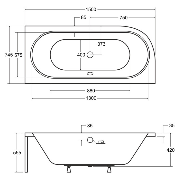 Ванна Besco Avita, 1500 мм x 750 мм x 420 мм, правосторонняя