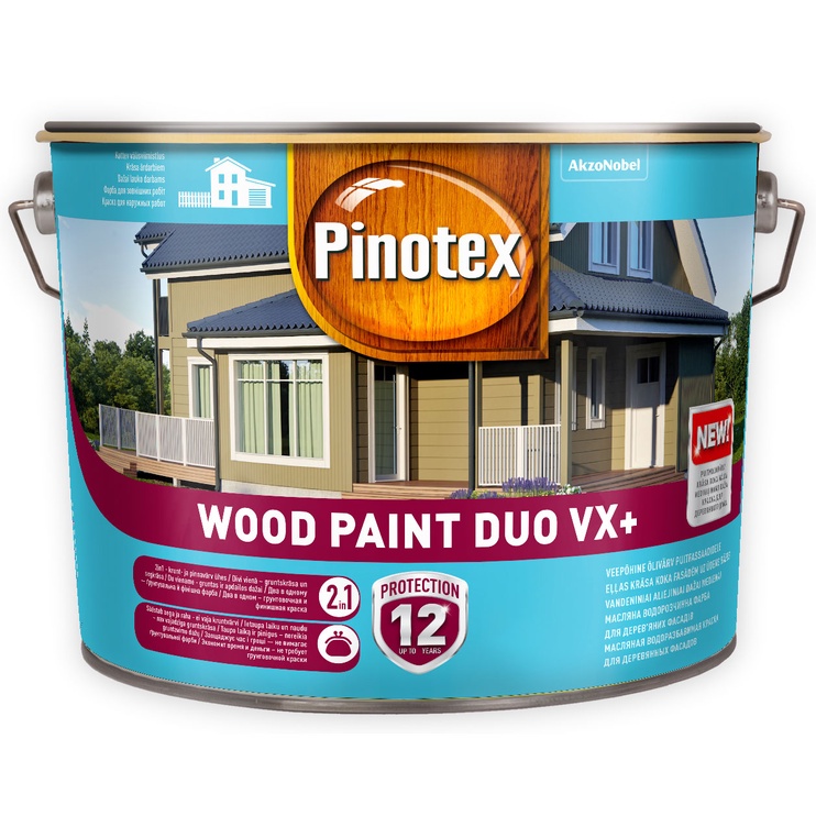 Krāsas koka fasādēm Pinotex Wood Paint Vx+, balta, 10 l