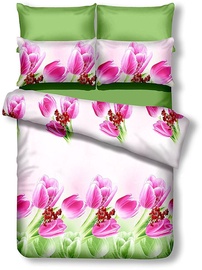 Gultas veļas komplekts DecoKing Emerald, balta/zaļa/rozā, 155x220/80x80 cm