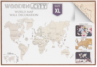 Puzle Wooden City World Map XL Natural, 48 gab.
