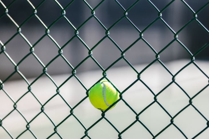 Punutud võrkaed, võrgu sisse on tennise pall kinni jäänud.