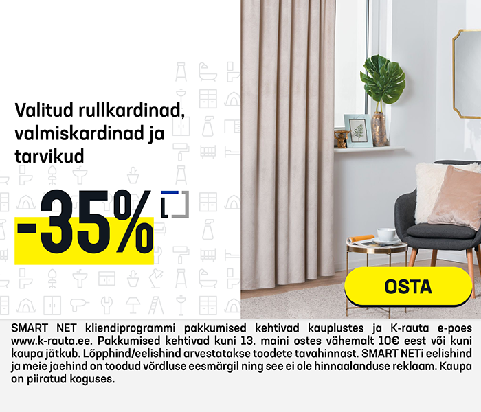 Valitud rullkardinad, valmiskardinad ja tarvikud -35%