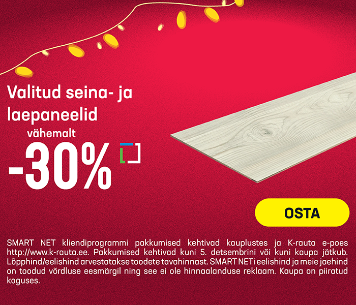 Valitud seina- ja laepaneelid vähemalt -30%