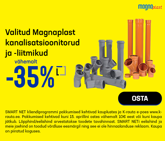 Valitud Magnaplast kanalisatsioonitorud ja -liitmikud vähemalt -35%