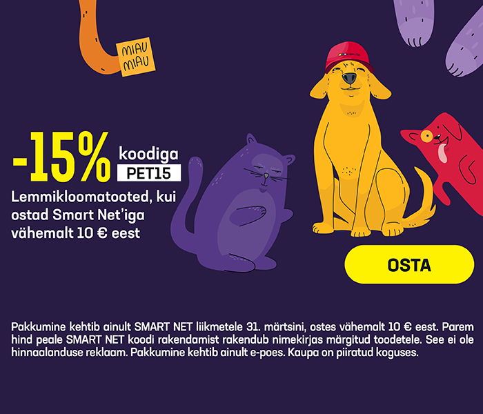 Lemmikloomatooted -15%, kui ostad Smart Net'iga vähemalt 10 € eest