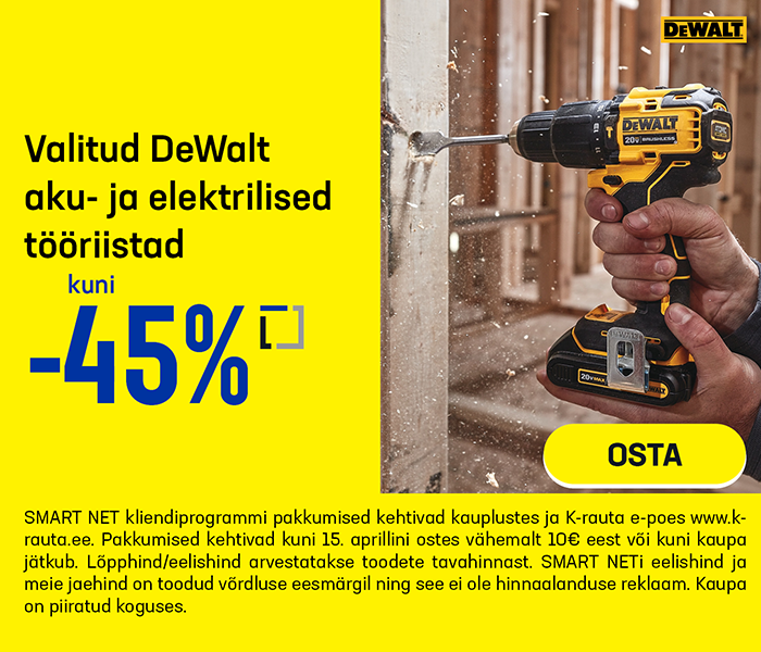 Valitud DeWalt aku- ja elektrilised tööriistad kuni -45%