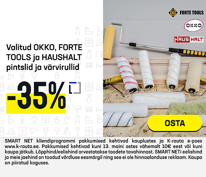 Valitud OKKO, FORTE TOOLS ja HAUSHALT pintslid ja värvirullid -35%