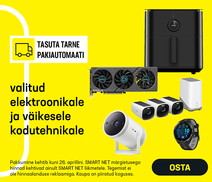 Tasuta tarne pakiautomati valitud elektroonikale ja väikesele kodutehnikale