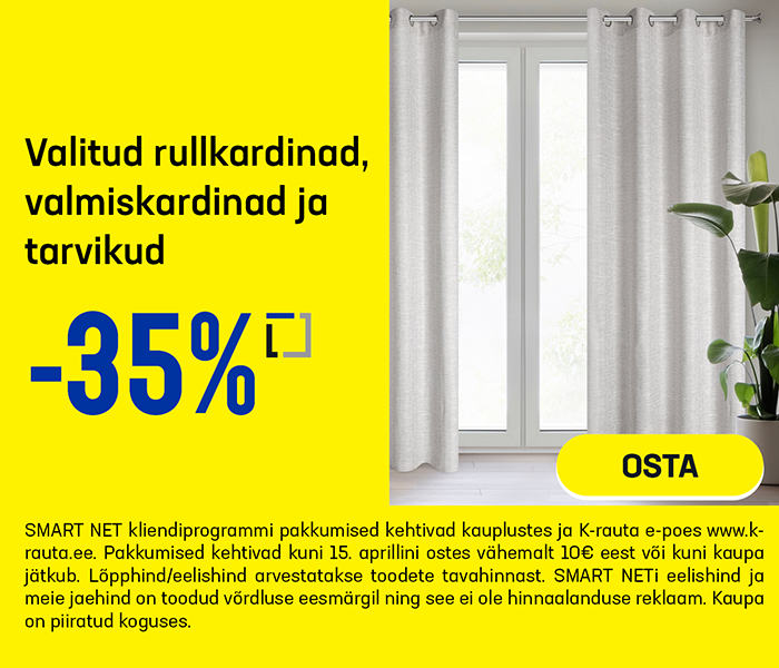 Valitud rullkardinad, valmiskardinad ja tarvikud -35%