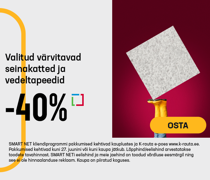 Valitud värvitavad seinakatted ja vedeltapeedid -40% 