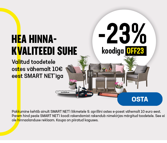 Hea hinna-kvaliteedi suhe Veel -23% valitud toodetelt ostes vähemalt 10 euro eest Smart Net'iga